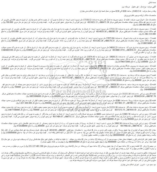 مزایده فروش قطعه 1 -زمین معروف به شمال کمر بندی به مساحت 17558.52 متر مربع و...
