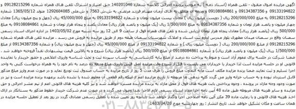 آگهی مزایده حق امتیاز و اشتراک تلفن های همراه 