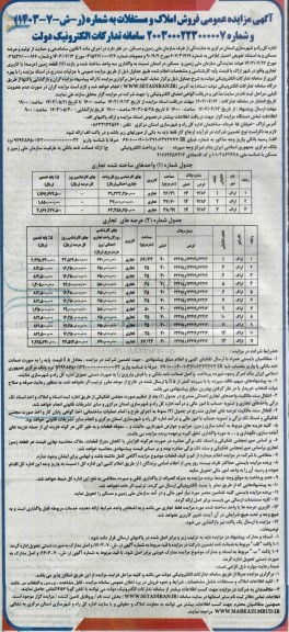مزایده فروش املاک و مستغلات