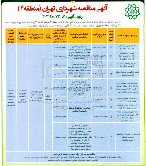 تجدید مناقصه حفر و لایروبی چاه جذبی و مناقصه....