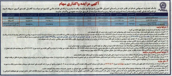 مزایده واگذاری سهام