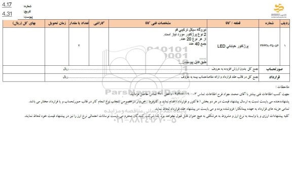 استعلام پرژکتور خیابانی LED