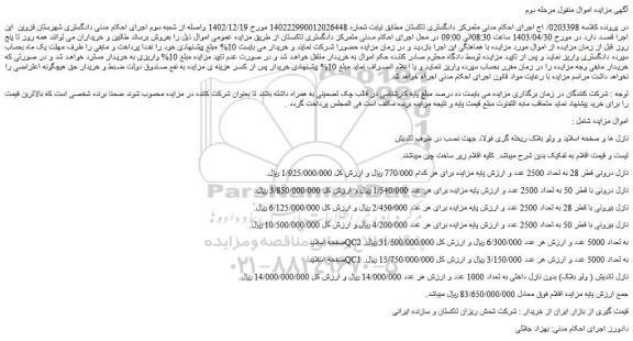 مزایده فروش نازل درونی قطر 28 به تعداد 2500 عدد و...