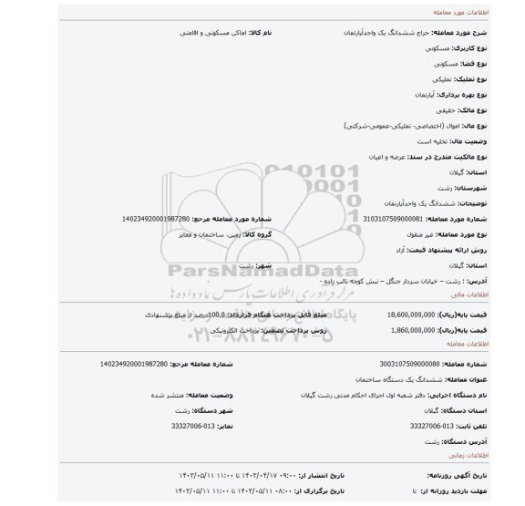 ششدانگ یک واحدآپارتمان