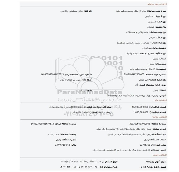 کل ملک وسهم محکوم علیه