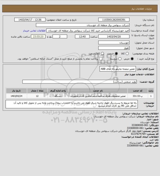استعلام تعمیر صفحه مانیتور رله های ABB