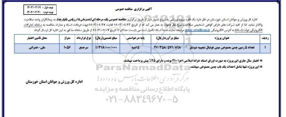 مناقصه تعداد 5 زمین چمن مصنوعی مینی فوتبال شعیبیه 