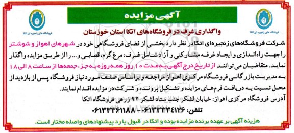 مزایده واگذاری غرف در فروشگاه های اتکا
