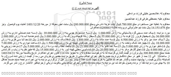 مزایده فروش 1-یک عدد سینی گرد پلاستیکی و...