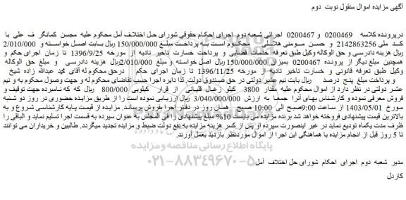 مزایده فروش مقدار 3800 کیلو زغال قلیانی