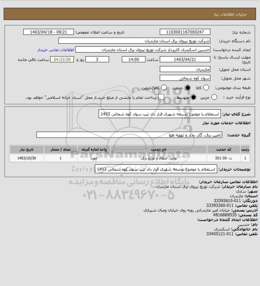 استعلام استعلام با موضوع توسعه شهری قرار داد تیپ سواد کوه شمالی 1403