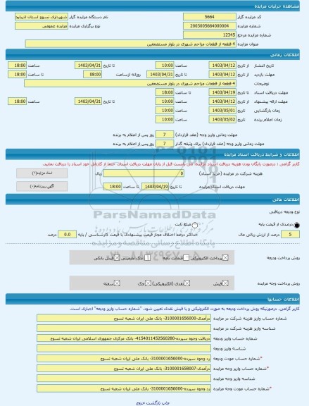 مزایده ، 4 قطعه از قطعات مزاحم شهری در بلوار مستضعفین -مزایده زمین  - استان آذربایجان شرقی