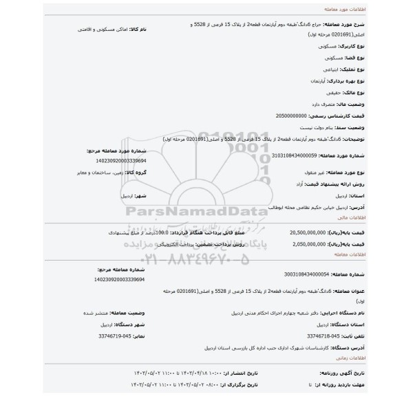 6دانگ'طبقه دوم آپارتمان قطعه2 از پلاک 15 فرعی از 5528 و اصلی(0201691 مرحله اول)