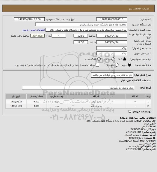 استعلام نیاز به اقلام مندرج در سامانه می باشد