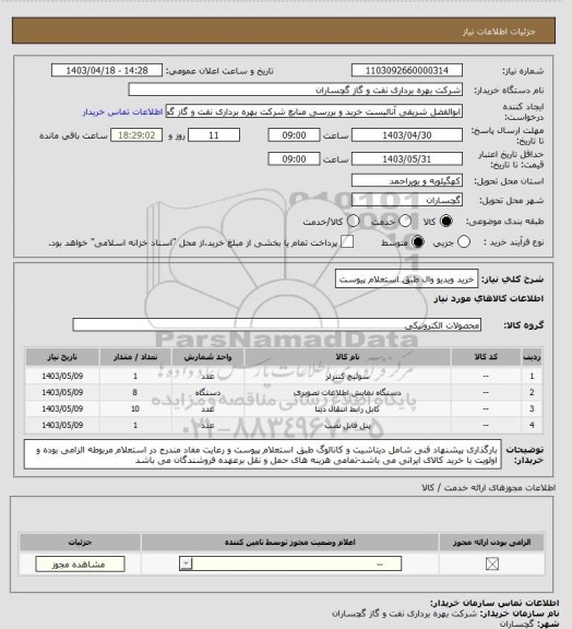 استعلام خرید ویدیو وال طبق استعلام پیوست