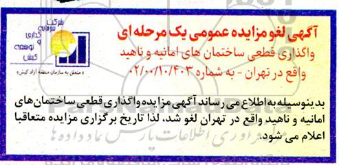 لغو مزایده عمومی واگذاری قطعی ساختمان های امانیه و ناهید