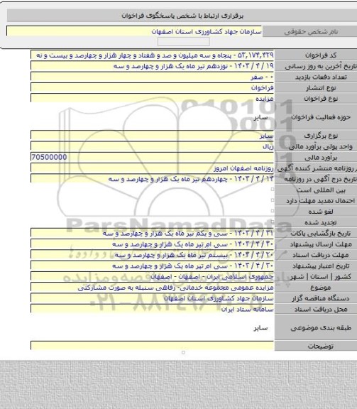 مزایده, مزایده عمومی مجموعه خدماتی- رفاهی سنبله به صورت مشارکتی