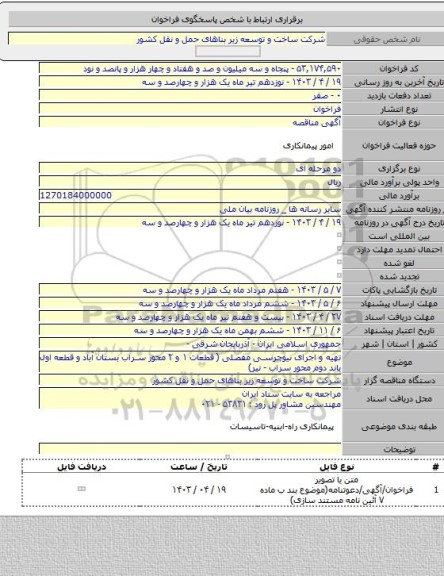 مناقصه, تهیه و اجرای نیوجرسی مفصلی ( قطعات ۱ و ۲ محور سراب بستان آباد و قطعه اول باند دوم محور سراب - نیر)