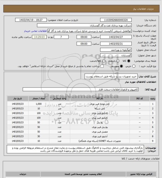 استعلام خرید تجهیزات پسیو شبکه طبق استعلام پیوست