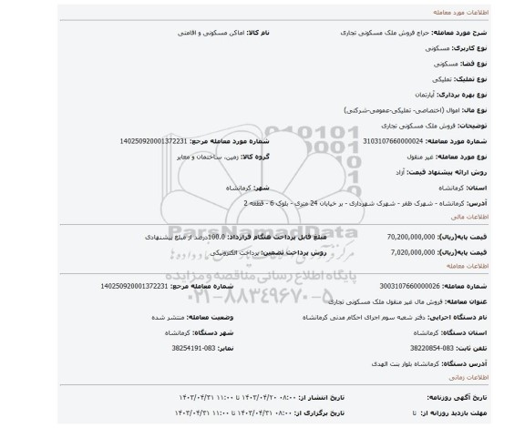 فروش ملک مسکونی تجاری