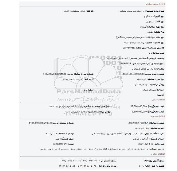 مال غیر منقول مشاعی