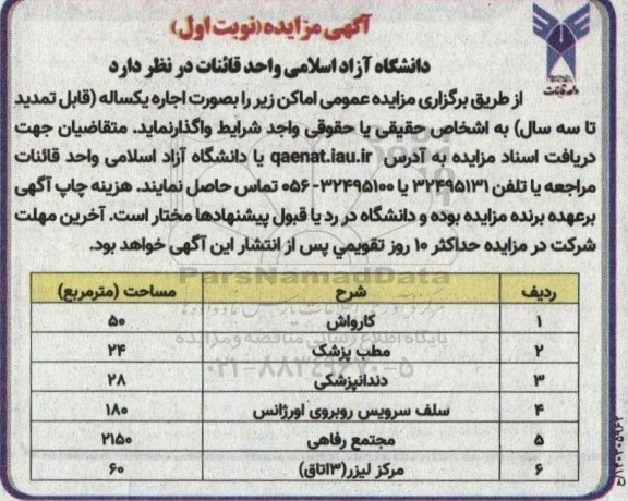 مزایده اجاره عمومی اماکن