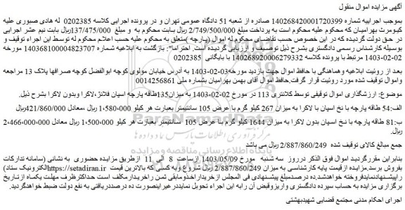 مزایده 135طاقه پارچه اسپان فلانژ،لاکرا وبدون لاکرا
