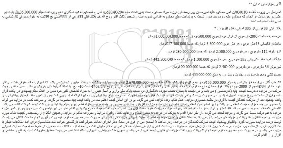 مزایده پلاک ثبتی 33 فرعی از 335 اصلی بخش 39