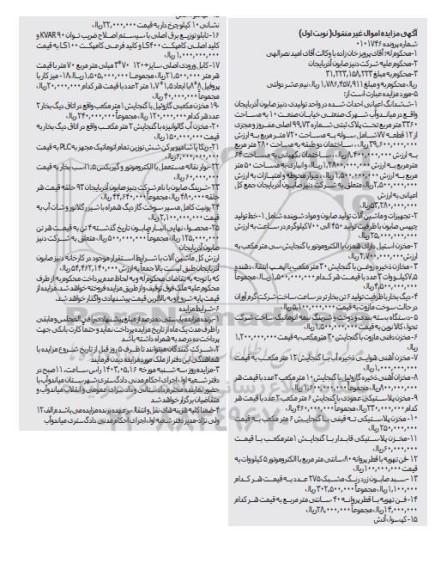 مزایده فروش ششدانگ اعیانی احداث شده 3360 مترمربع، تجهیزات و ماشین آلات تولید صابون و...