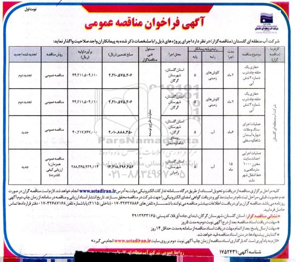 مناقصه حفاری یک حلقه چاه شرب ... 