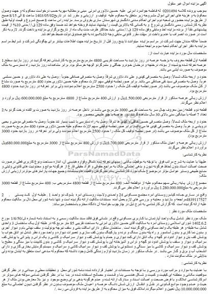 مزایده فروش عرصه و اعیان ملک