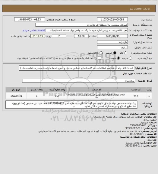 استعلام احداث اتاق رله در انبارامور انتقال استان گلستان   (بر اساس جداول و شرح خدمات ارائه شده در سامانه ستاد )