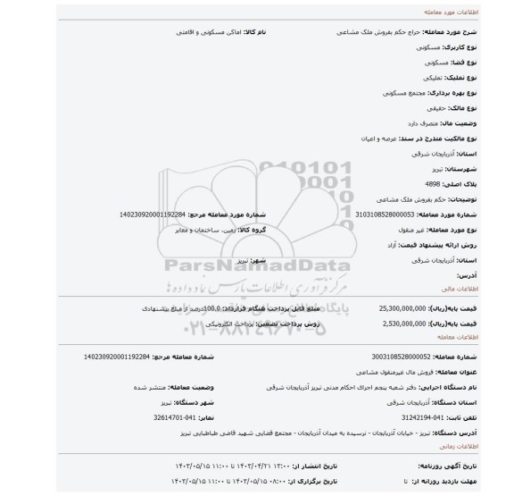 حکم بفروش ملک مشاعی