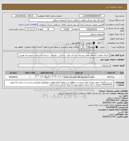 استعلام اجرای عملیات آسفالت معابر روستای تازه کند علیا ، ترکایش ، چوبانلار ، سرخه گاو و طرف شهرستان هریس