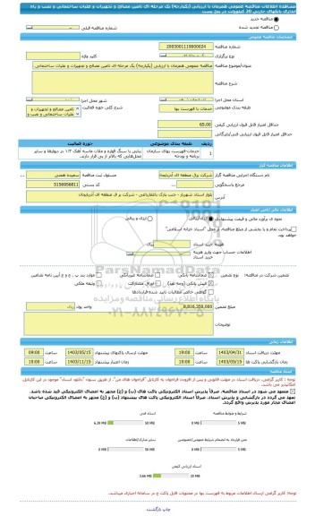 مناقصه، مناقصه عمومی همزمان با ارزیابی (یکپارچه) یک مرحله ای تامین مصالح و تجهیزات و علیات ساختمانی و نصب و راه اندازی بانکهای خازنی 20 کیلوولت در پنج پست