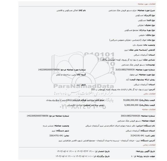 دستور فروش ملک مشاعی
