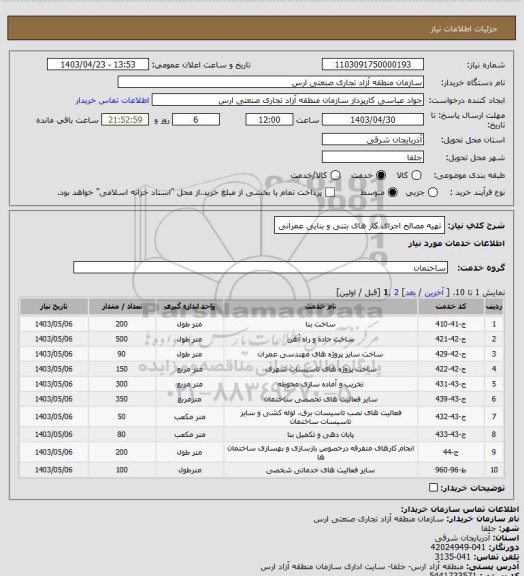 استعلام تهیه مصالح  اجرای کار های بتنی و بنایی عمرانی