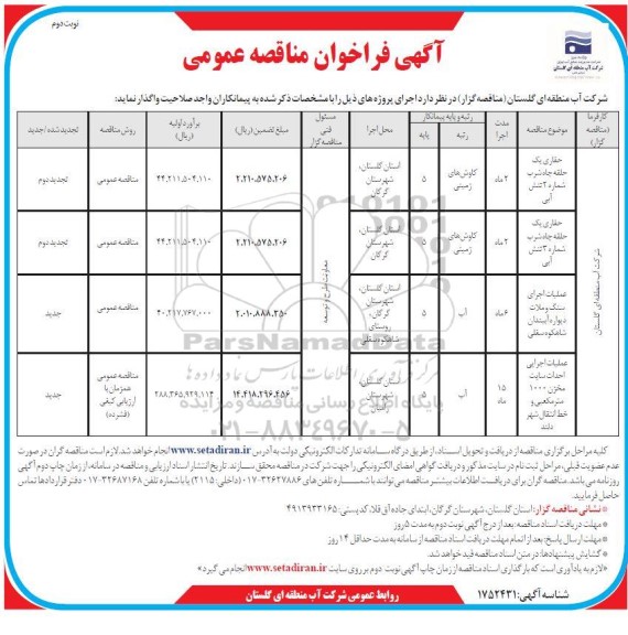 مناقصه حفاری یک حلقه چاه شرب ...  نوبت دوم 