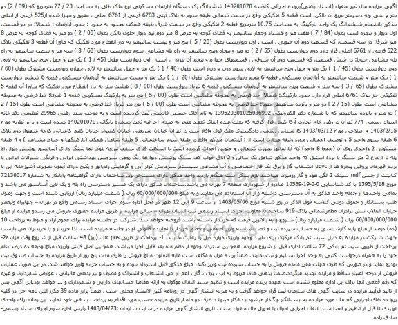 آگهی مزایده میزان 2 دانگ مشاع از شش دانگ عرصه و اعیان یک باب خانه به پلاک ثبتی14132 فرعی از 124- اصلی