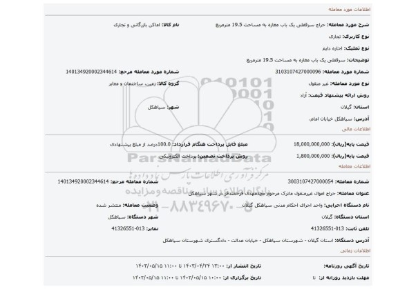 سرقفلی یک باب مغازه به مساحت 19.5 مترمربع
