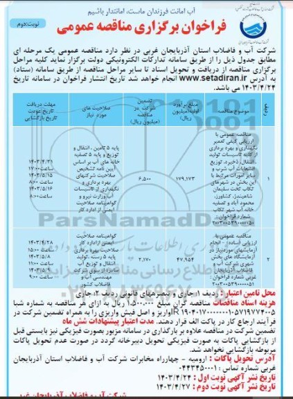 ارزیابی کیفی تعمیر نگهداری و بهره برداری از کلیه تاسیسات تولید انتقال، ذخیره، توزیع ... نوبت دوم 