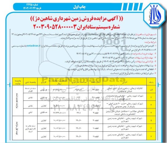 مزایده فروش زمین