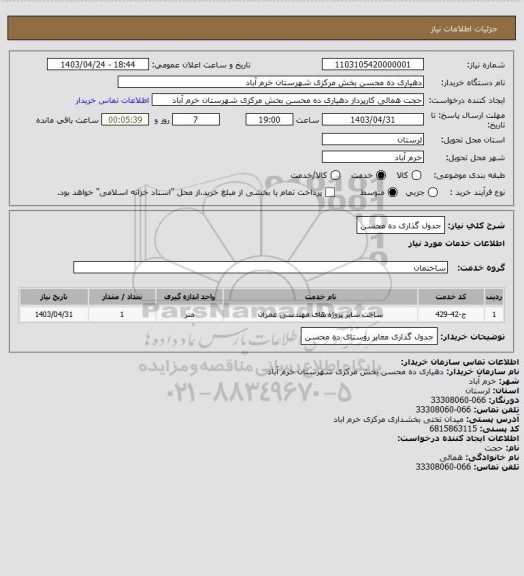 استعلام جدول گذاری ده محسن