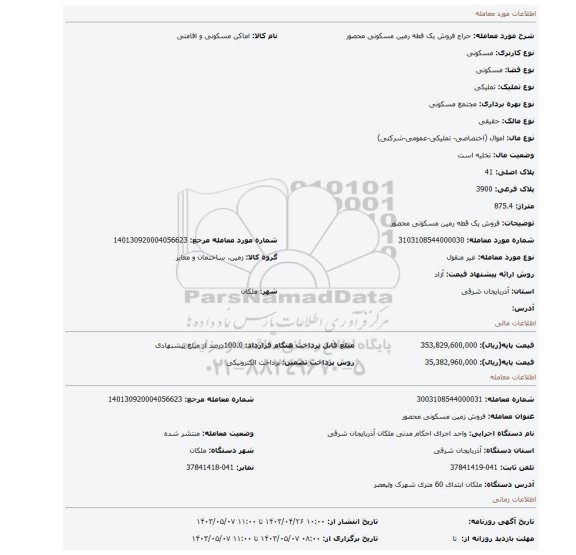 فروش یک قطه رمین مسکونی محصور