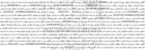 آگهی مزایده سواری سیستم پژو تیپ 206SD-TU5