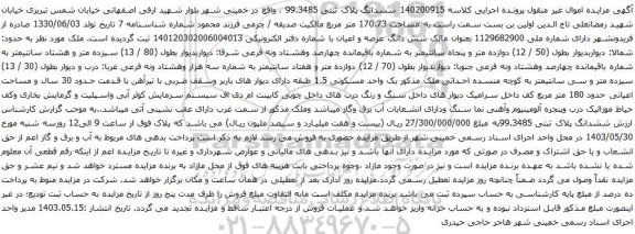 مزایده ششدانگ پلاک ثبتی 99.3485 