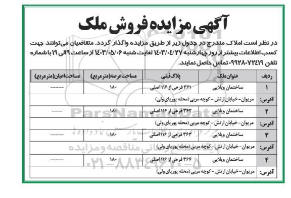 آگهی مزایده فروش ملک