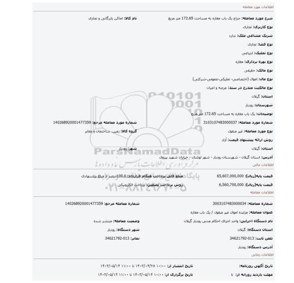 یک باب مغازه به مساحت 172.65 متر مربع