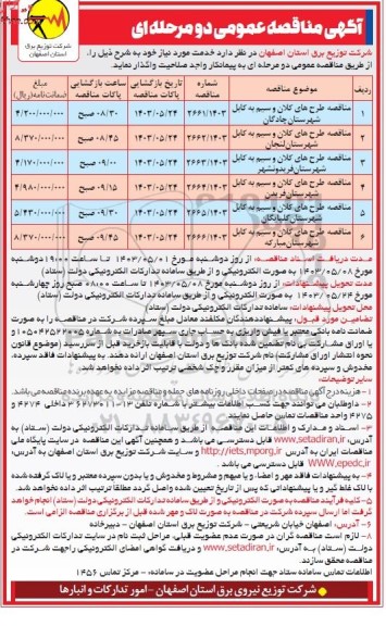 مناقصه طرح های کلان و سیم به کابل ...