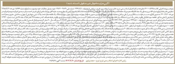 مزایده ششدانگ یکباب مغازه پلاک ثبتی پنج فرعی از چهل و سه اصلی 